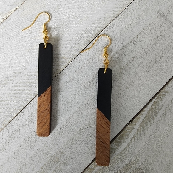 LONG Bar Wood Earrings, Wooden Earrings - Picture 3 of 3